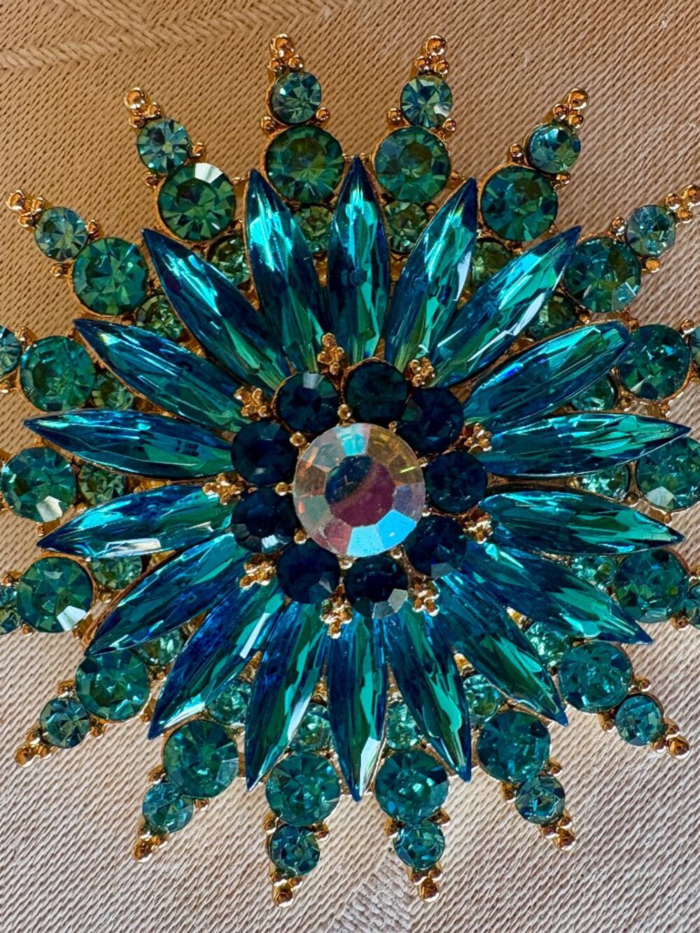 Blue Rhinestone Glass Brooch